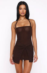 Locked In Halter Mini Dress Chocolate