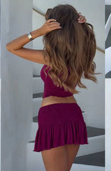 Break The Limits Shirred Mini Skirt Berry