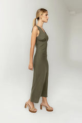 Hailey Lace Trim Maxi Dress in Olive