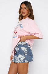 Won't Stop Searching Denim Mini Skirt Flower Print