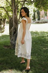 Lane Embroidered Midi Dress in Cream