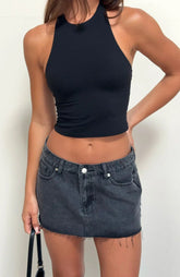 Broken Trust Denim Mini Skirt Black