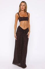 Secret Kisses Embellished Maxi Skirt Chocolate