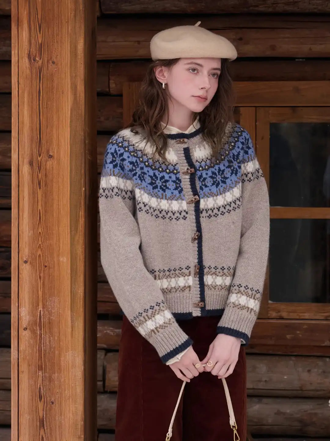 Elyse Round Neck Fair Isle 100% Wool Cardigan