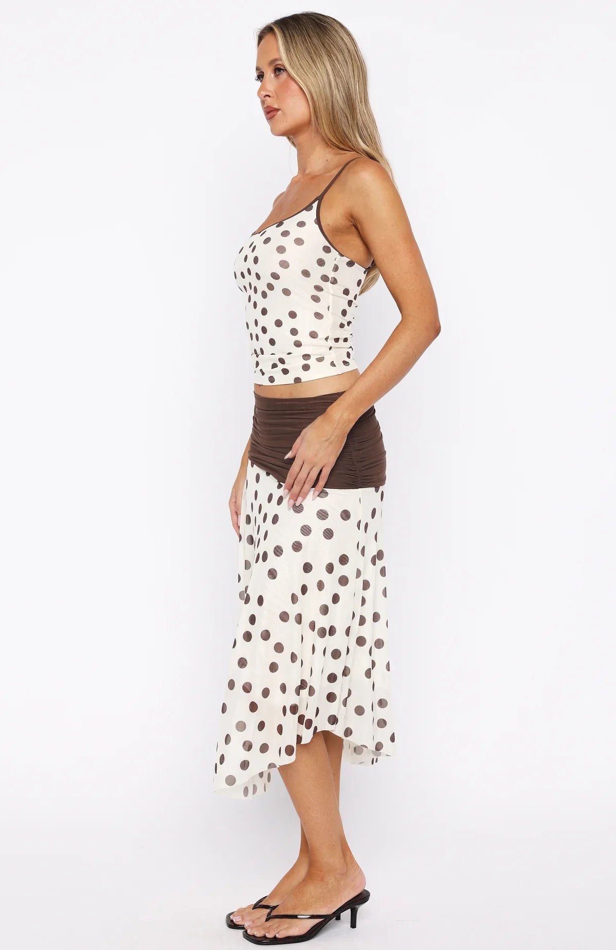 Mediterranean Mirage Midi Skirt Cream/Choc Polka Dot