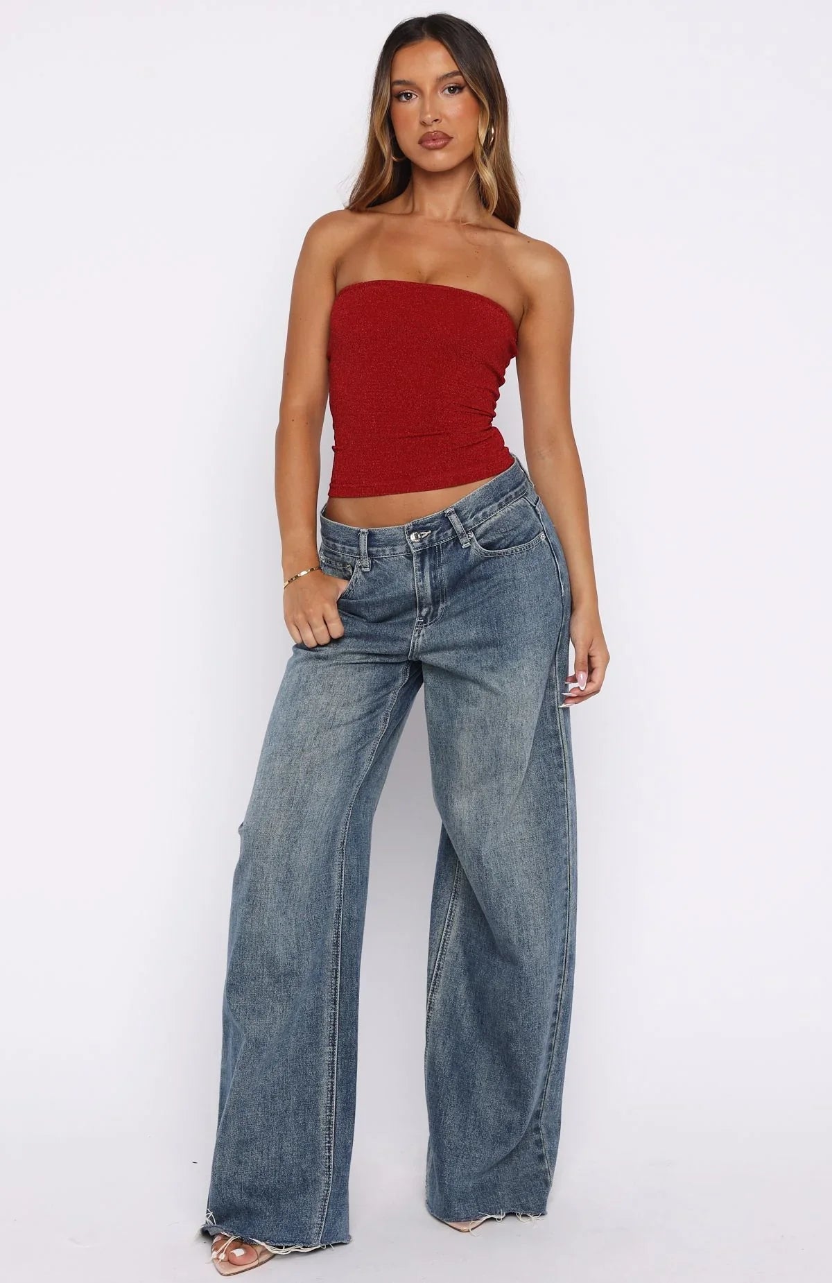 Passing By You Strapless Top Red
