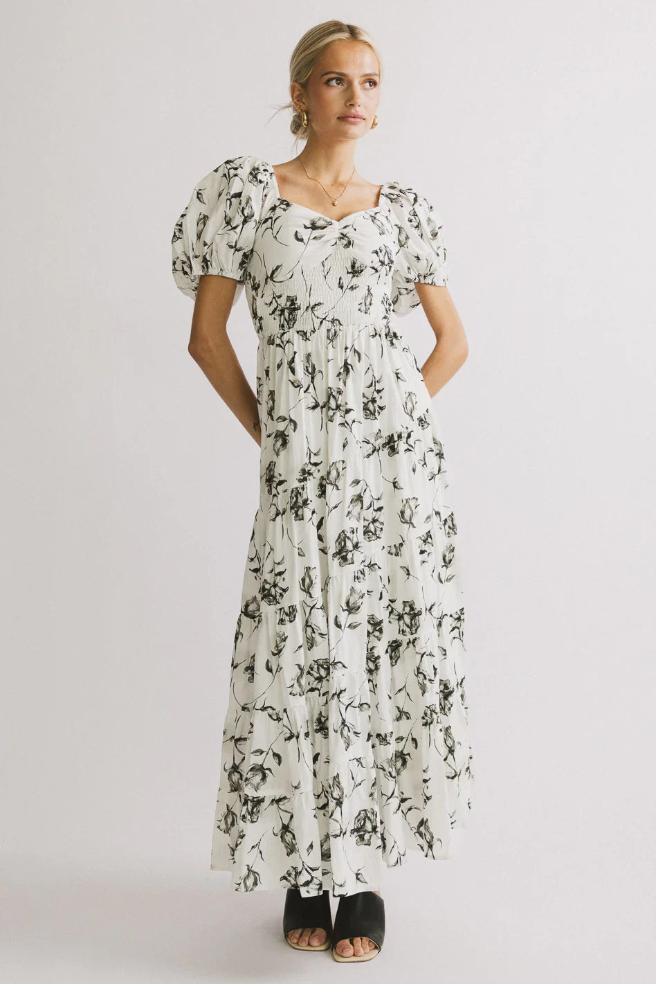 Robbie Floral Midi Dress in White