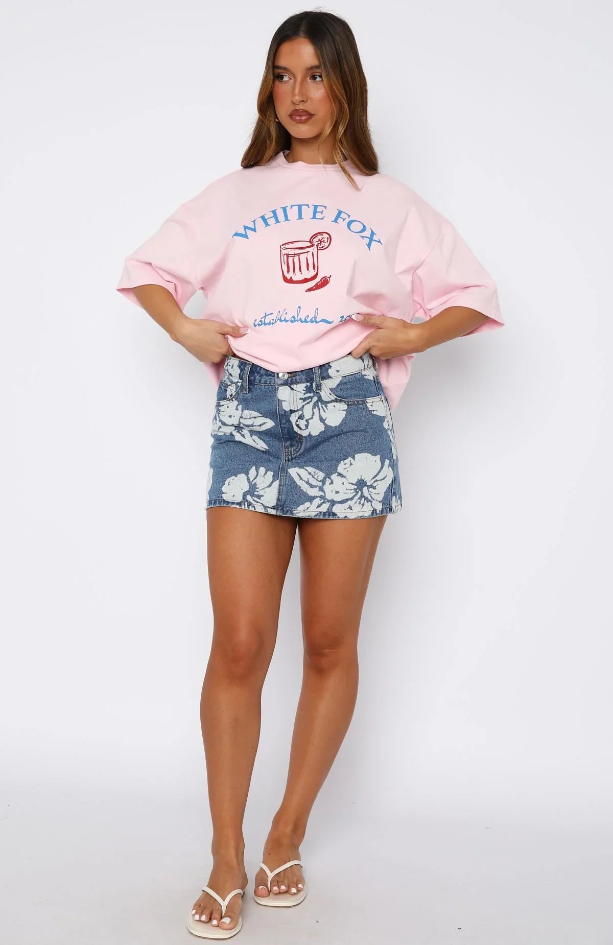 Won't Stop Searching Denim Mini Skirt Flower Print