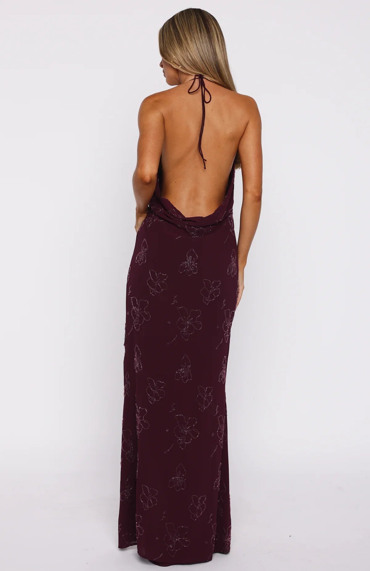Slow Dancer Beaded Maxi Dress Deep Plum