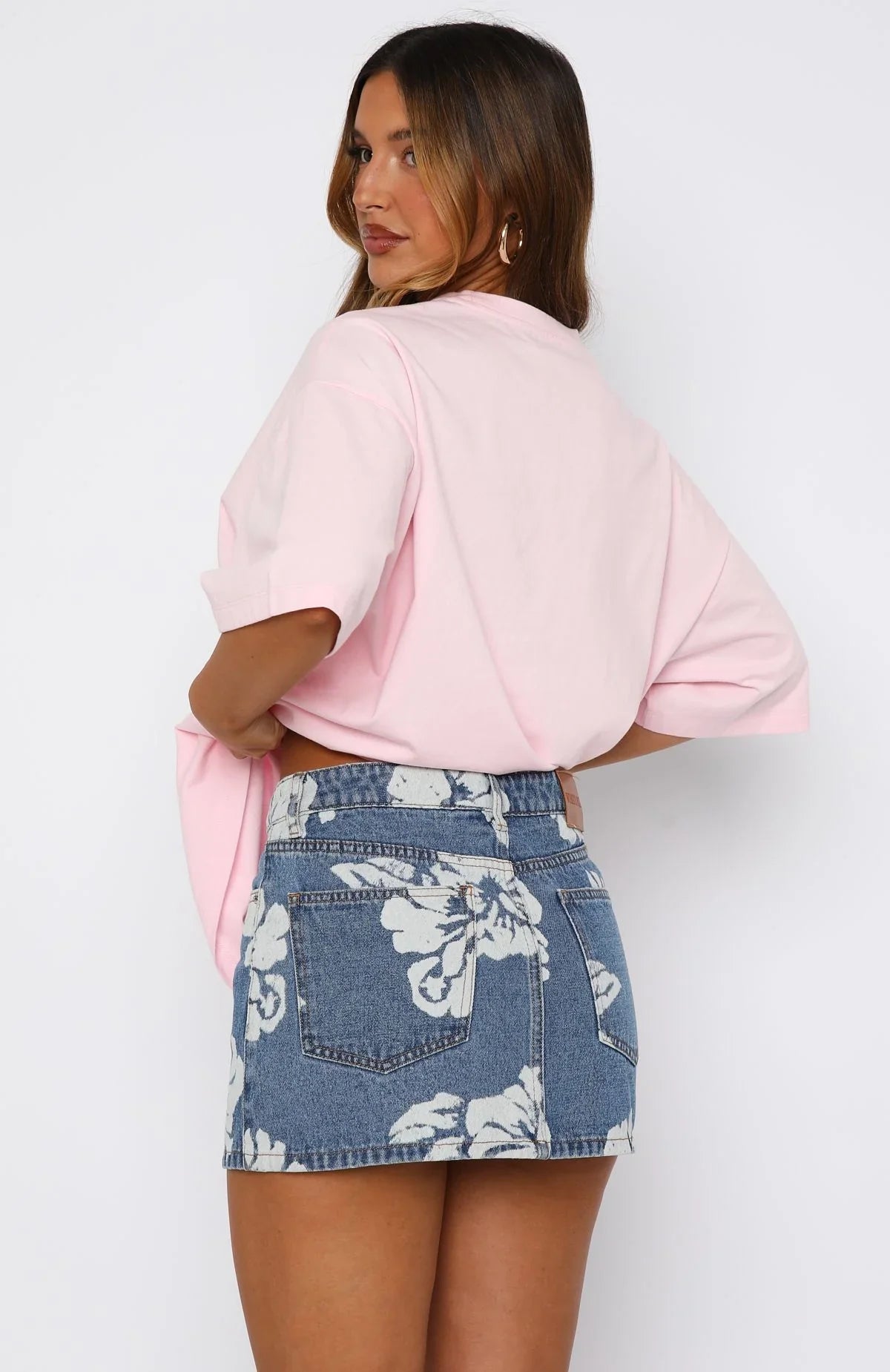 Won't Stop Searching Denim Mini Skirt Flower Print