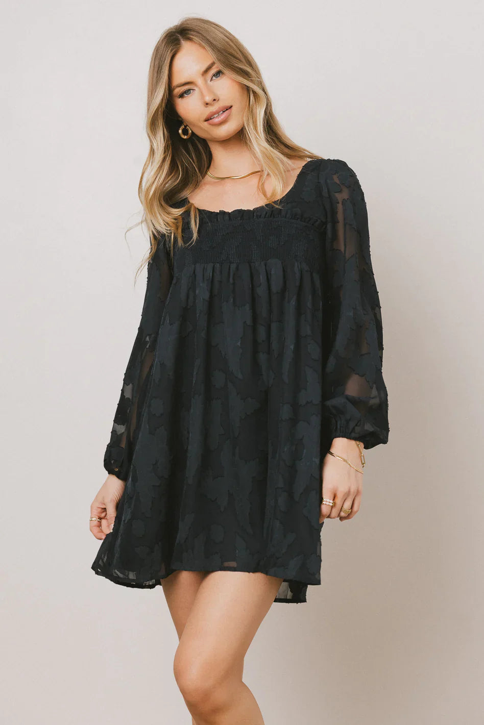 Miles Smocked Mini Dress in Navy