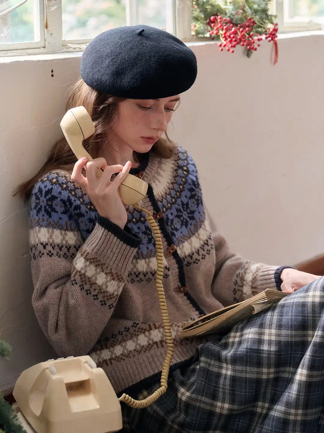 Elyse Round Neck Fair Isle 100% Wool Cardigan