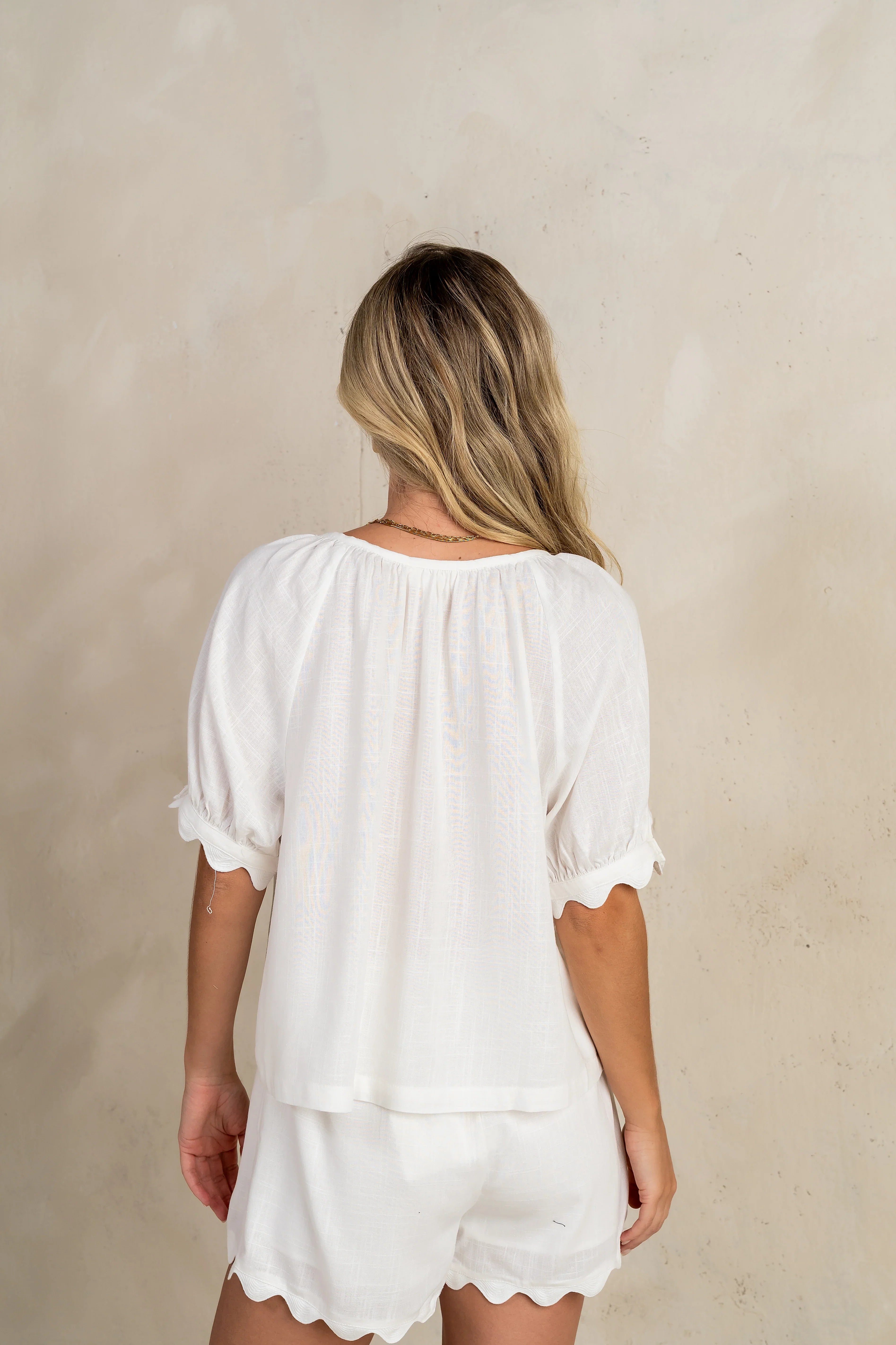Owen Scalloped Top in White