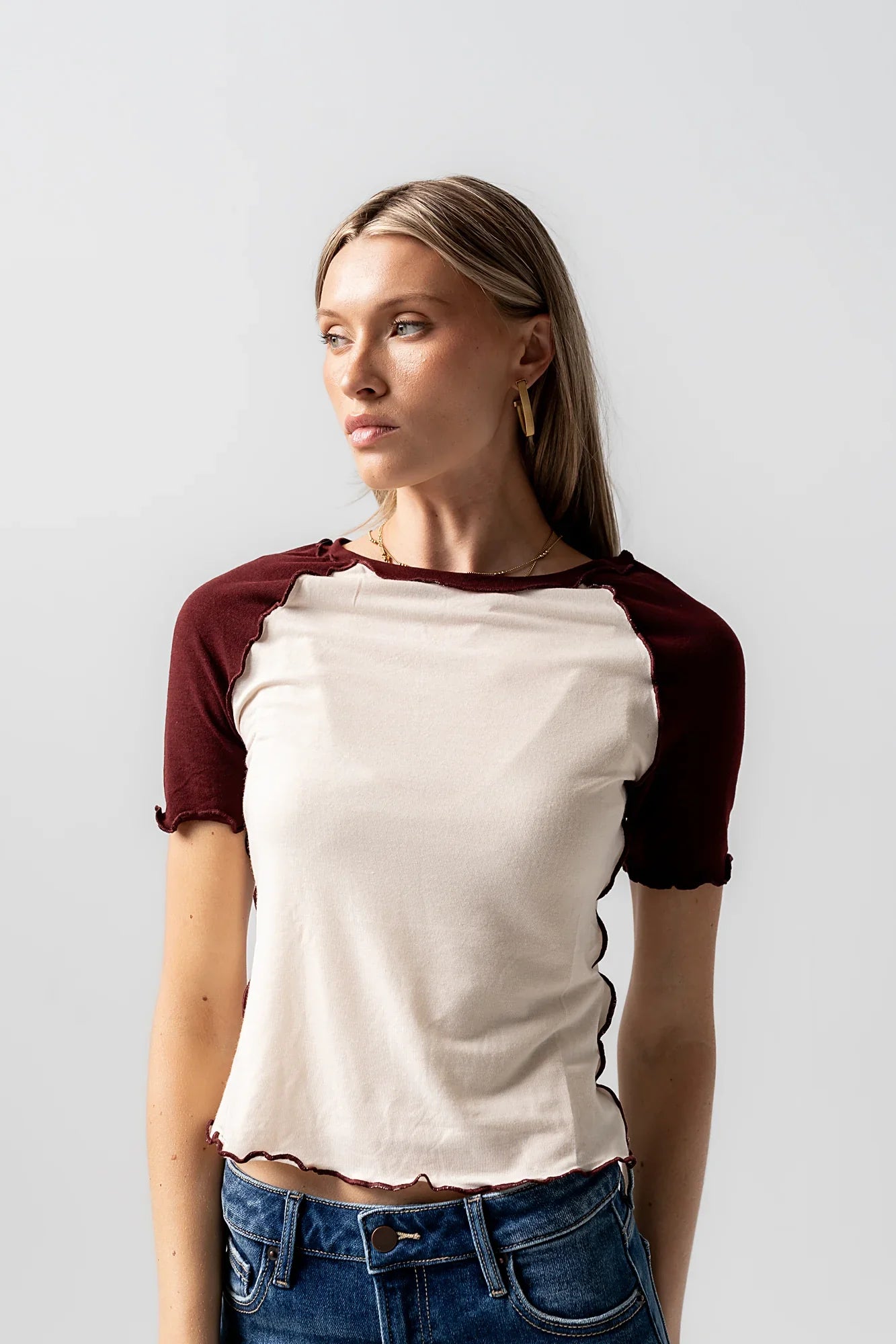 Serra Contrast Top in Burgundy