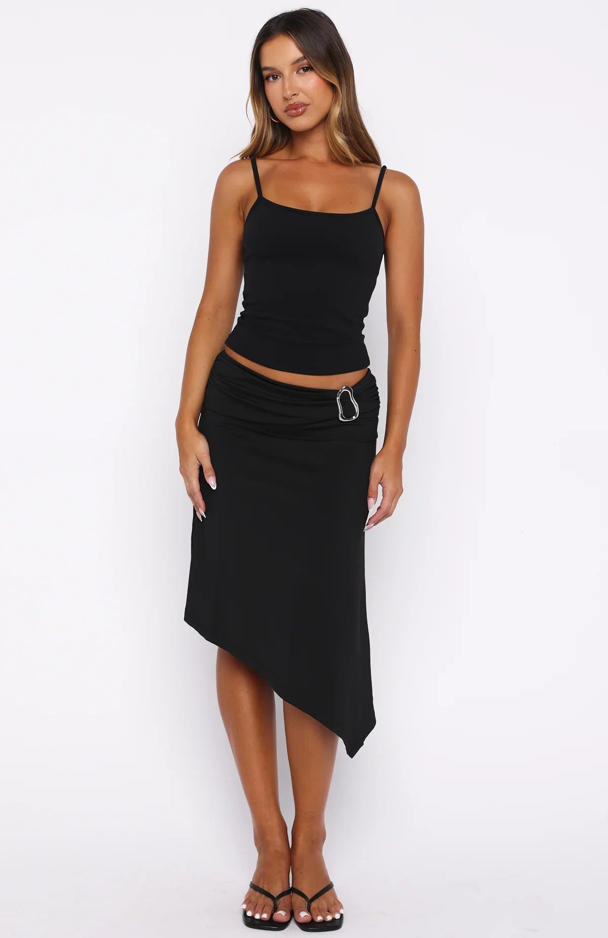 Sending My Love Asymmetric Midi Skirt Black