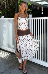 Mediterranean Mirage Midi Skirt Cream/Choc Polka Dot