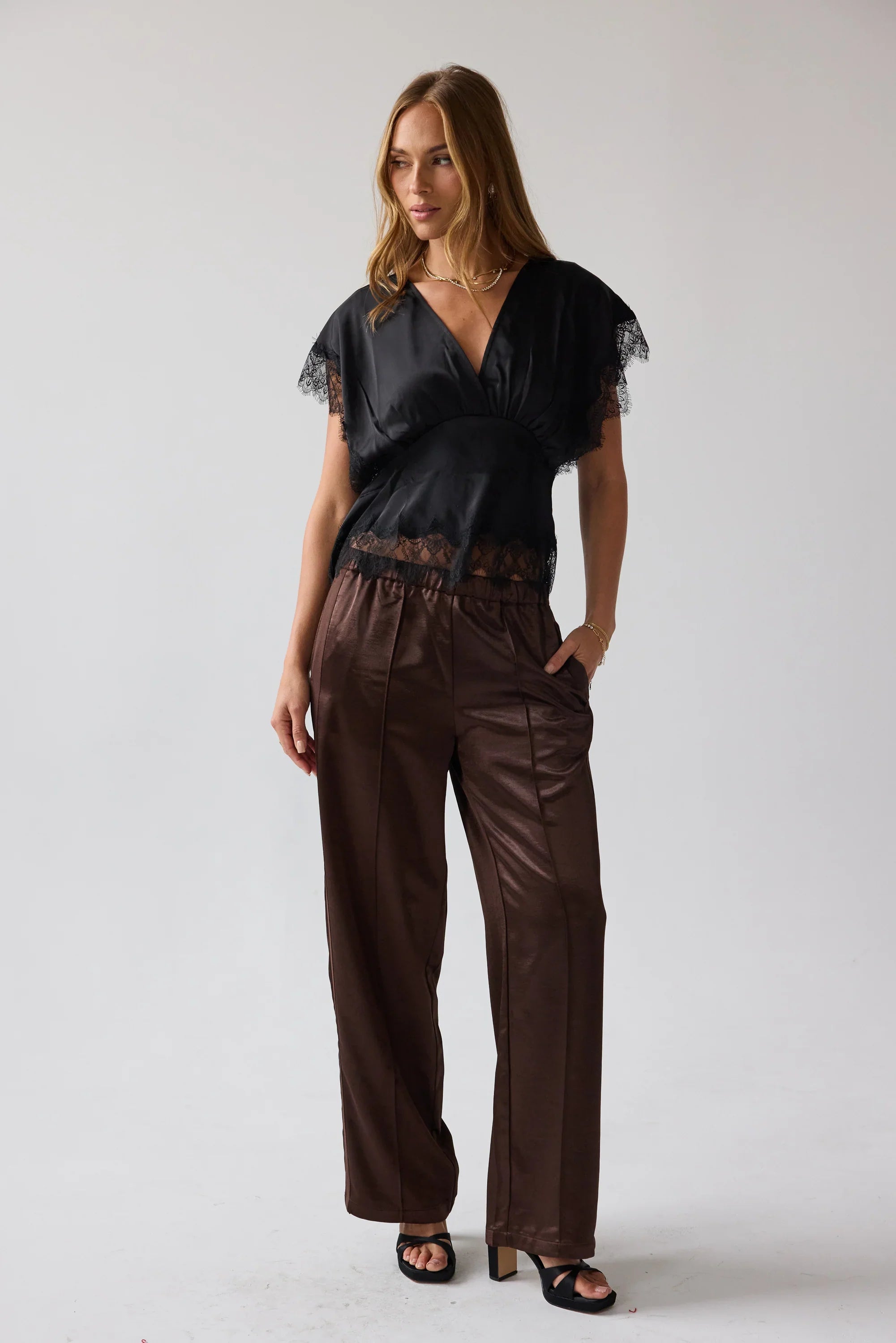 Chelsea Satin Blouse in Black